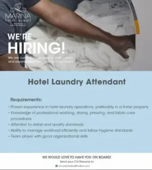مطلوب عامل مغسلة للعمل في فندق ارينا في الكويت
