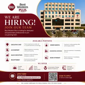 مطلوب موظفين وعمال للعمل في فندق Best Western Plus الفاخر في الكويت علمآ أن الرواتب ممتازة